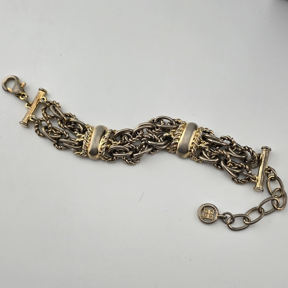 Givenchy Gold Tone Multi-Strand Chain Bracelet 10" Designer Logo Jewelry - Picture 1 of 12